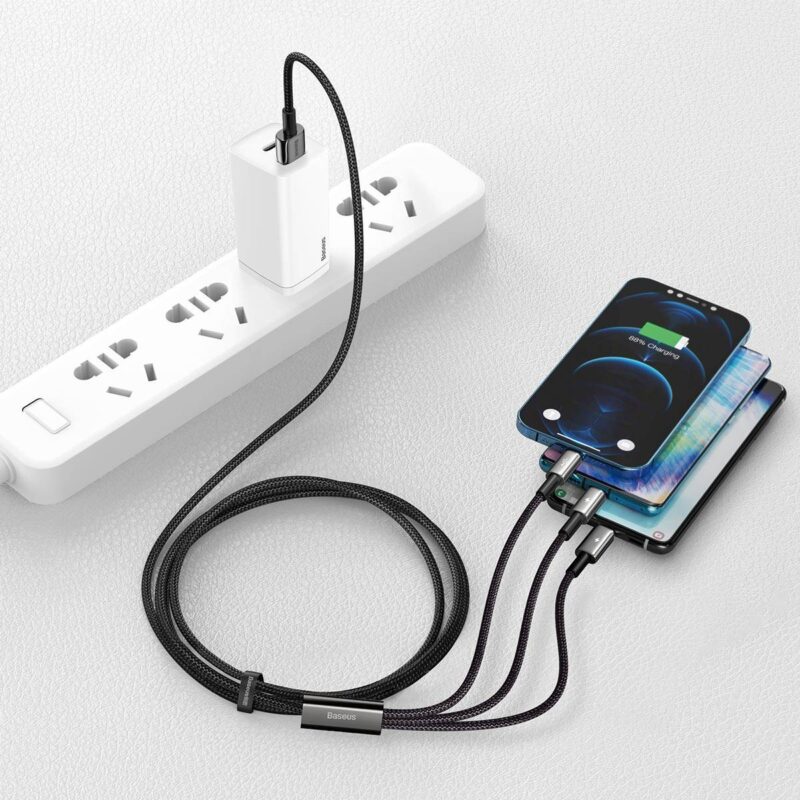 Kabel USB 3v1 Baseus Tungsten Gold, USB na micro USB / USB-C / Lightning, 3,5 A, 1,5 m (črn)