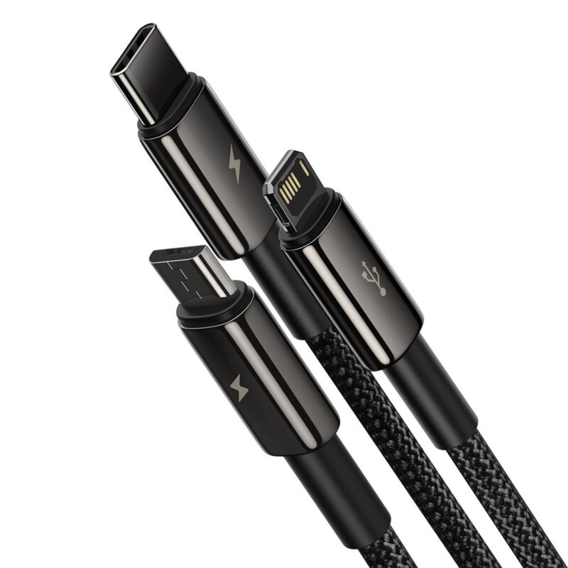 Kabel USB 3v1 Baseus Tungsten Gold, USB na micro USB / USB-C / Lightning, 3,5 A, 1,5 m (črn)