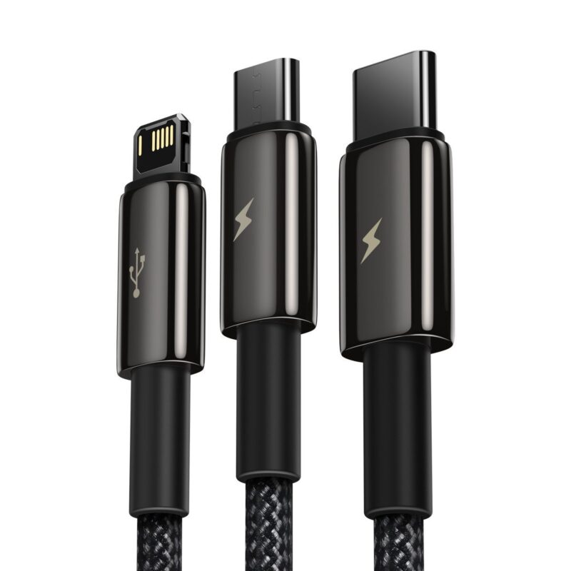 Kabel USB 3v1 Baseus Tungsten Gold, USB na micro USB / USB-C / Lightning, 3,5 A, 1,5 m (črn)