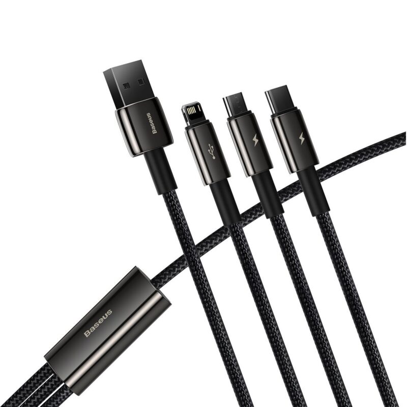 Kabel USB 3v1 Baseus Tungsten Gold, USB na micro USB / USB-C / Lightning, 3,5 A, 1,5 m (črn)