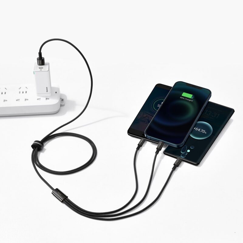 Kabel USB 3v1 Baseus Tungsten Gold, USB na micro USB / USB-C / Lightning, 3,5 A, 1,5 m (črn)